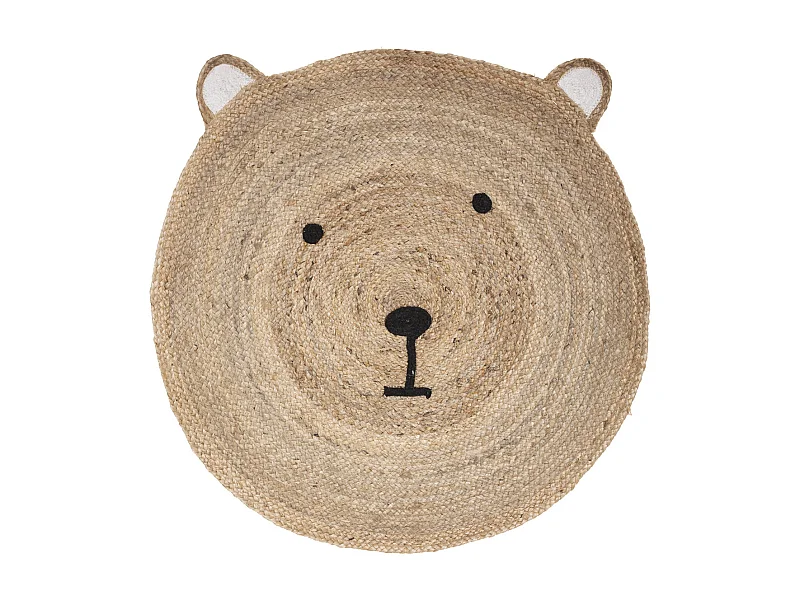 Tapis Enfant en Jute "Tête Ourson" 100cm Naturel