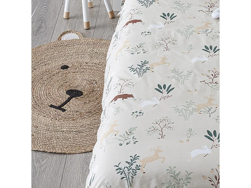 Tapis Enfant en Jute "Tête Ourson" 100cm Naturel