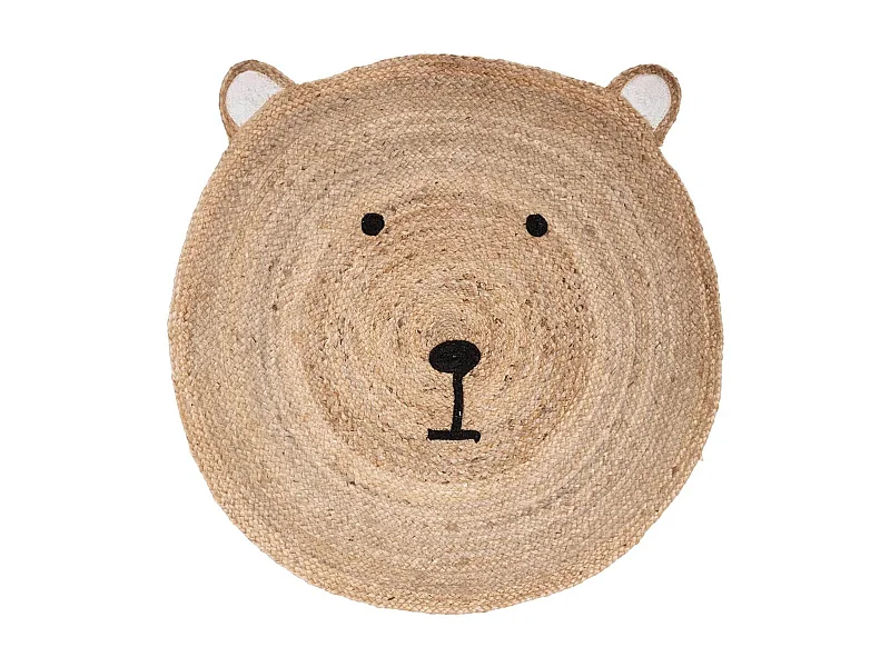 Tapis Enfant en Jute "Tête Ourson" 100cm Naturel