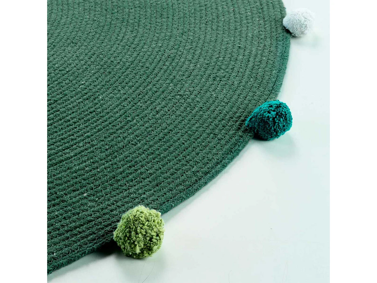 Tapis Rond Enfant "Pompomparty" 90cm Vert