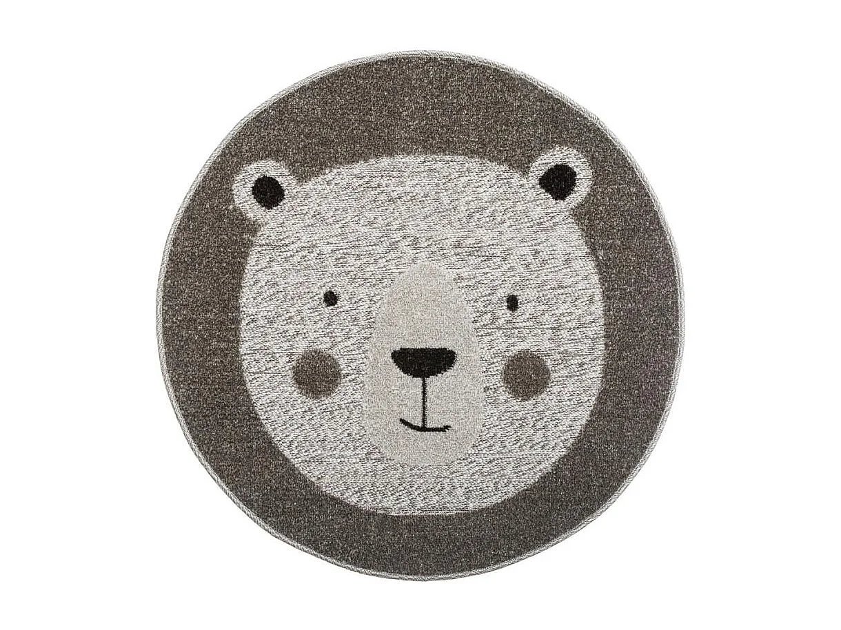 Tapis Rond Déco Enfant "Animal" 80cm Gris