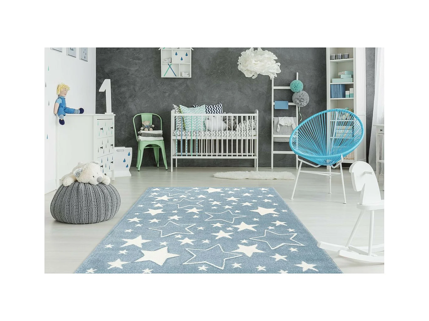 Tapis de Chambre Enfant Étoiles "Tamworth" Bleu 80 x 150 cm
