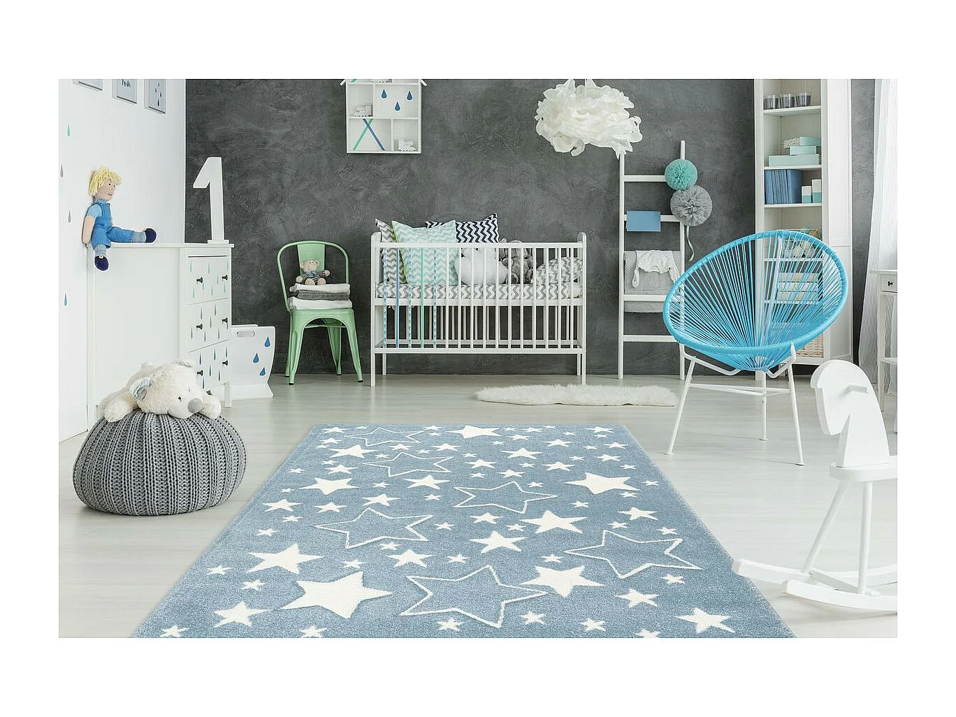 Tapis de Chambre Enfant Étoiles "Tamworth" Bleu 80 x 150 cm