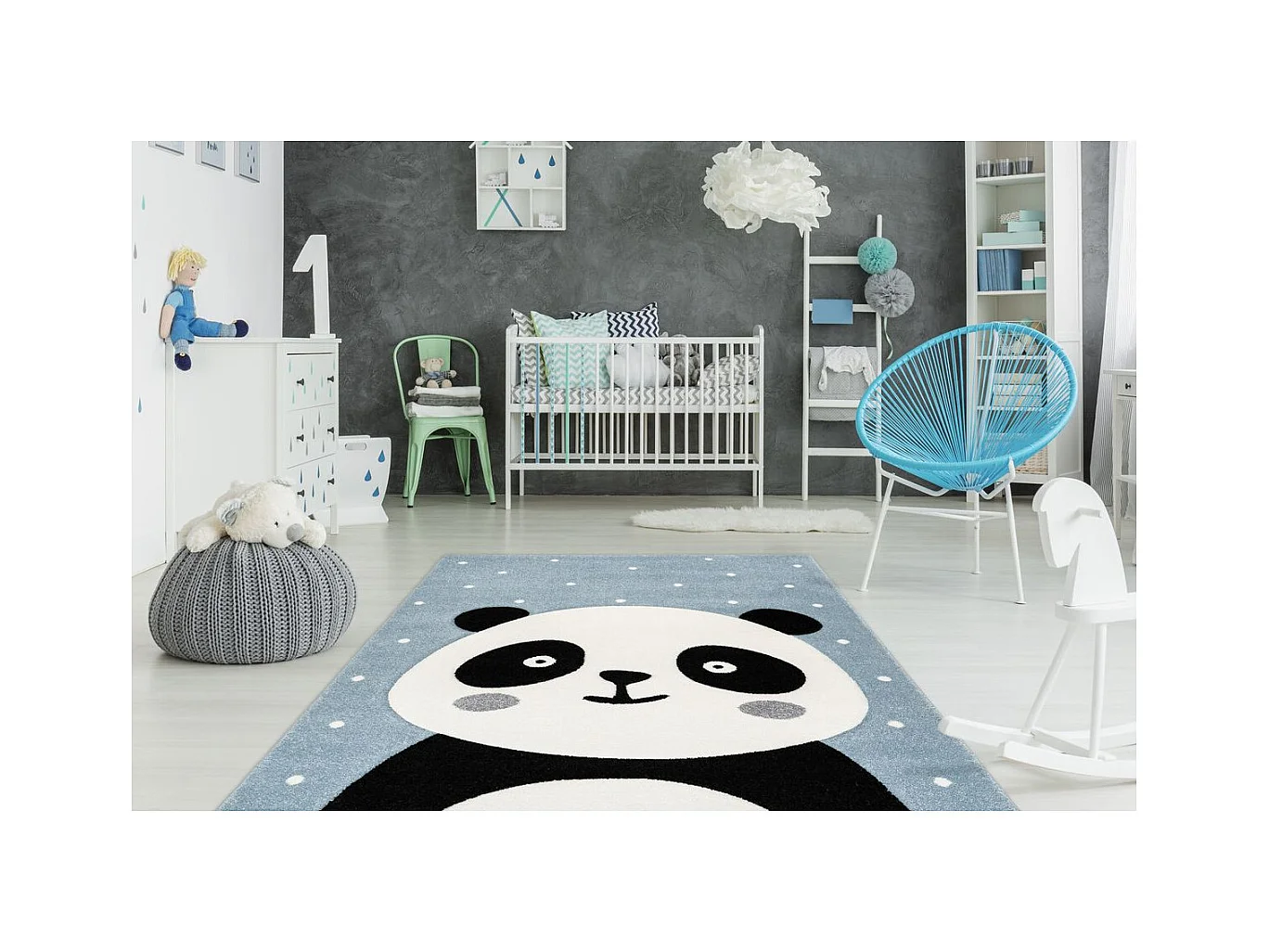 Tapis de Chambre Enfant Panda "Madurra" Bleu 80 x 150 cm