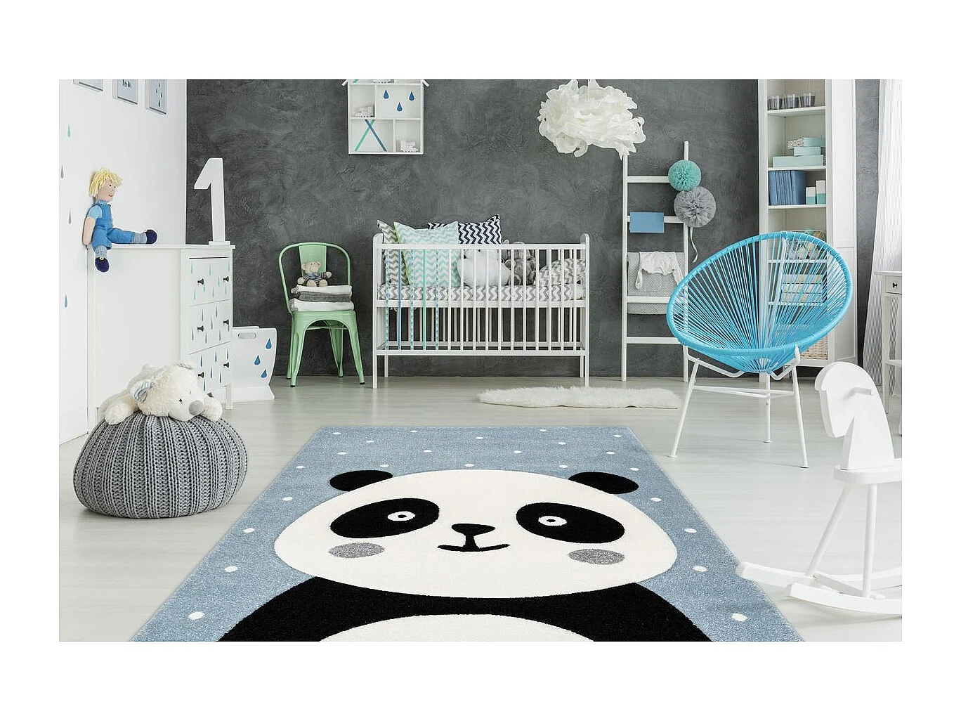 Tapis de Chambre Enfant Panda "Madurra" Bleu 80 x 150 cm