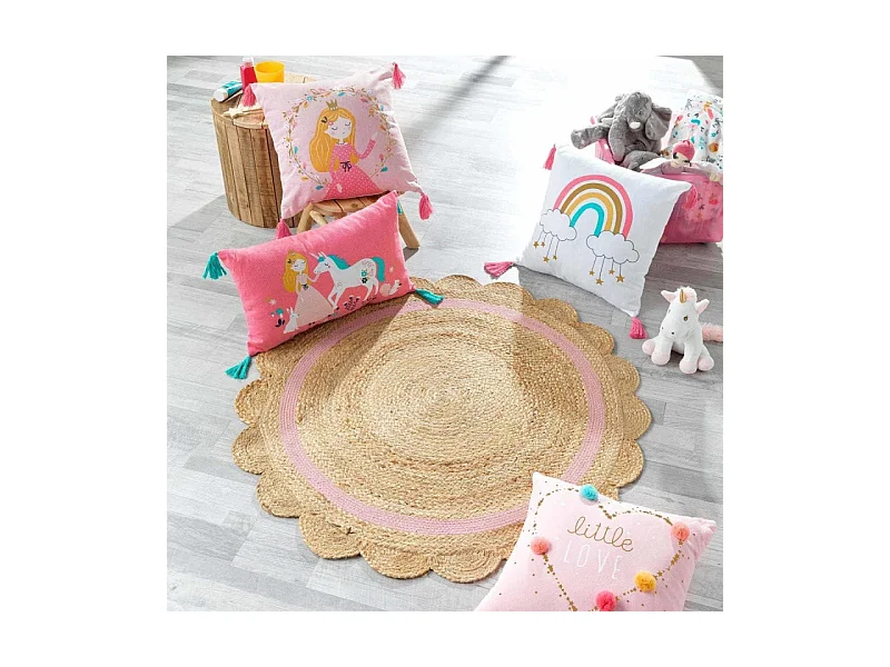Tapis Déco Enfant Rond "Rosaly" 90cm Beige