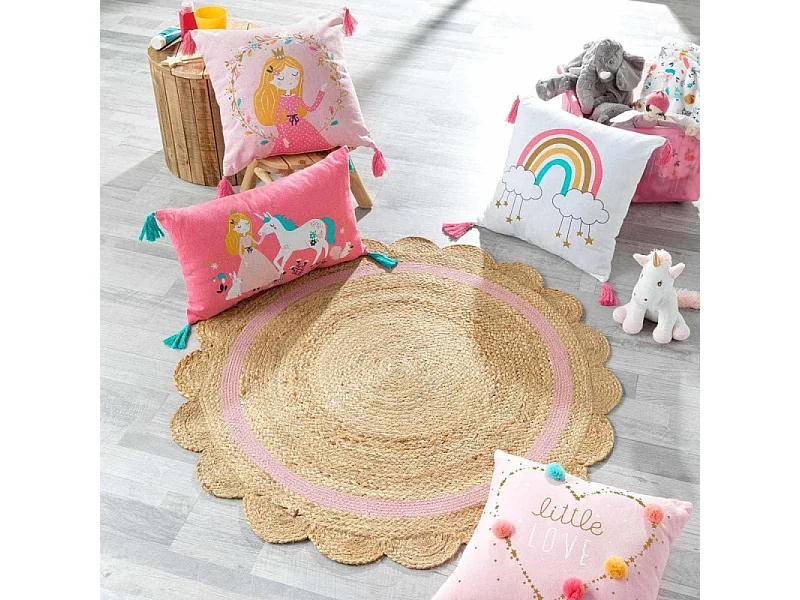 Tapis Déco Enfant Rond "Rosaly" 90cm Beige