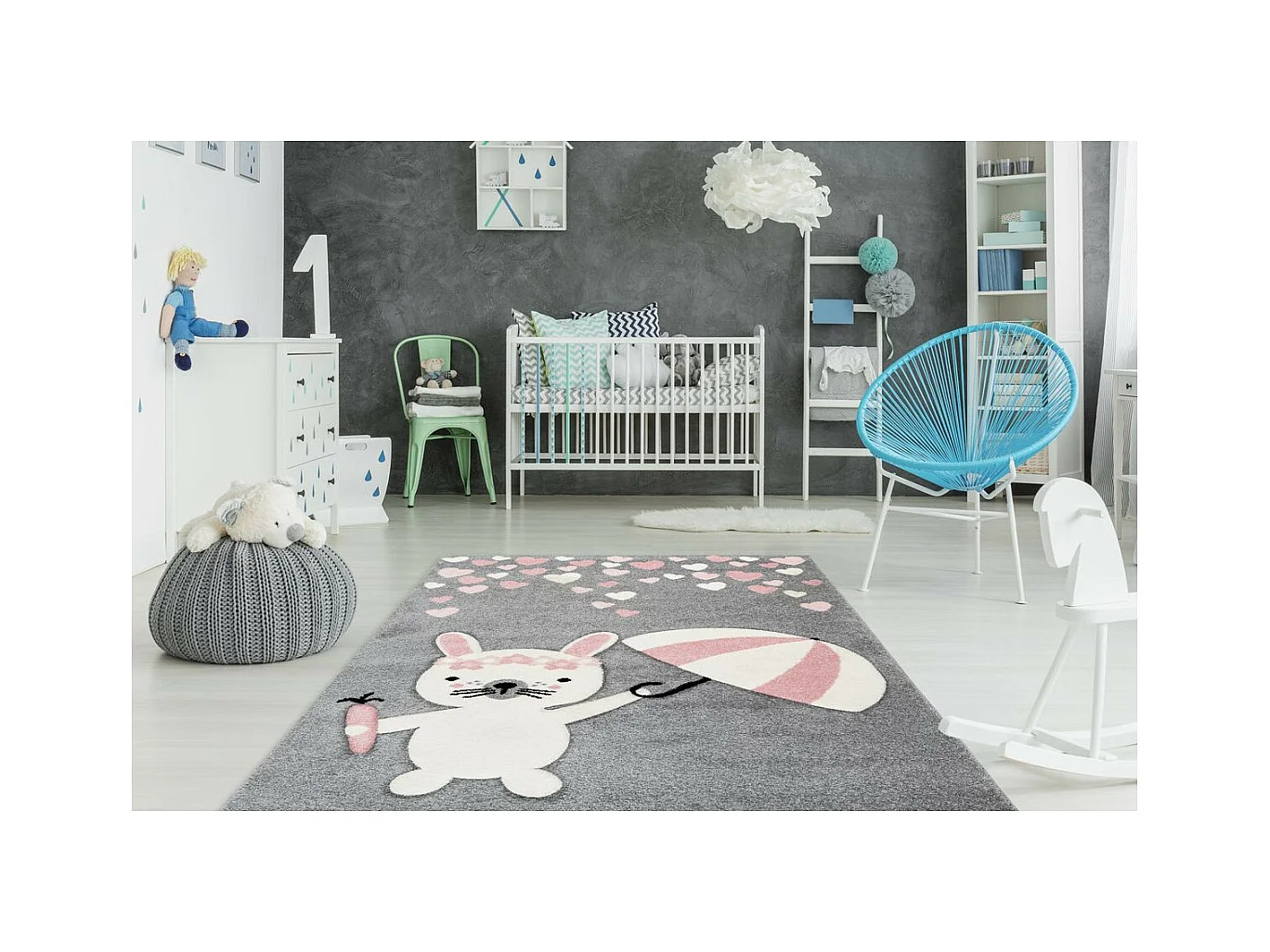 Tapis de Chambre Enfant Lapin "Clermont" Rose 80 x 150 cm