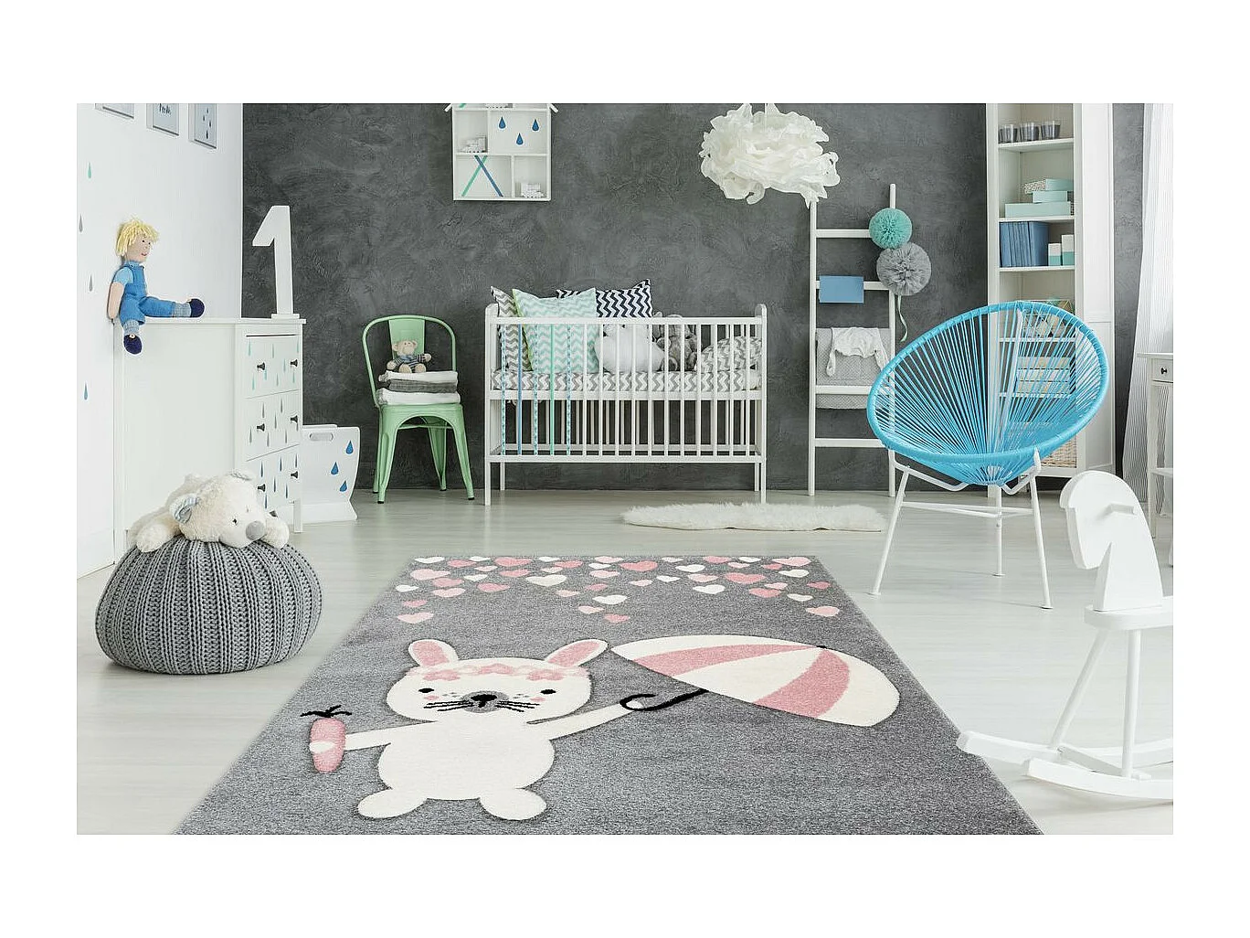 Tapis de Chambre Enfant Lapin "Clermont" Rose 80 x 150 cm