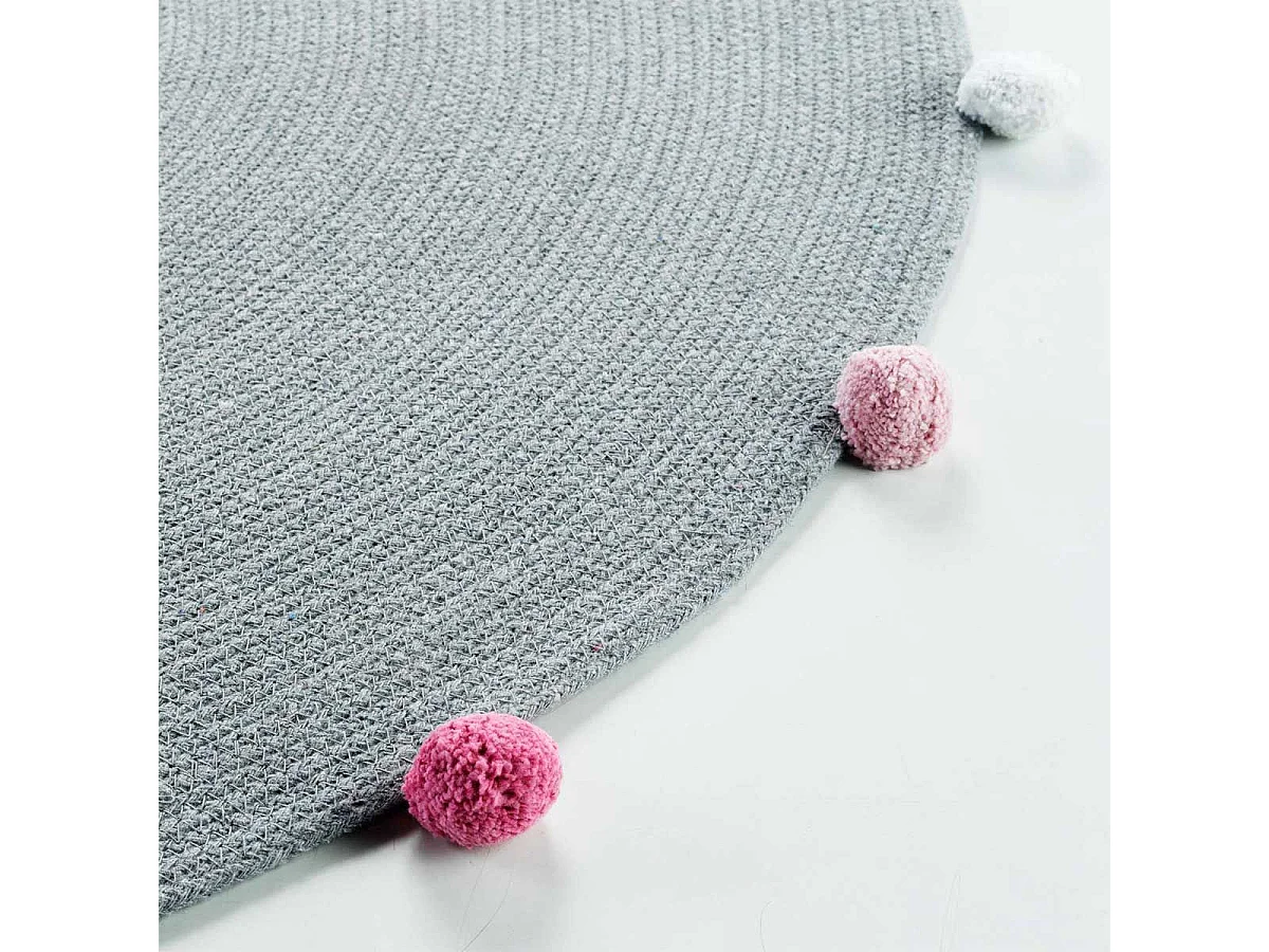 Tapis Rond Enfant "Pompomparty" 90cm Gris