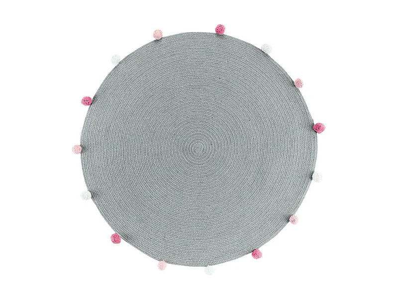 Tapis Rond Enfant "Pompomparty" 90cm Gris
