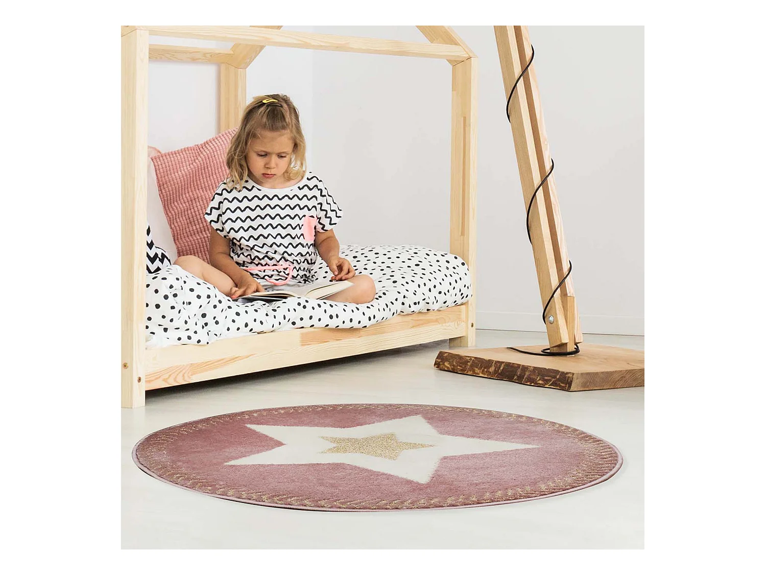 Tapis Rond Etoile Lurex Rose 80cm