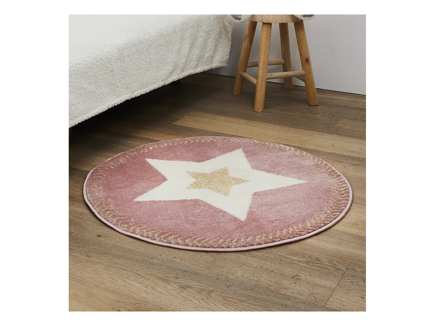 Tapis Rond Etoile Lurex Rose 80cm