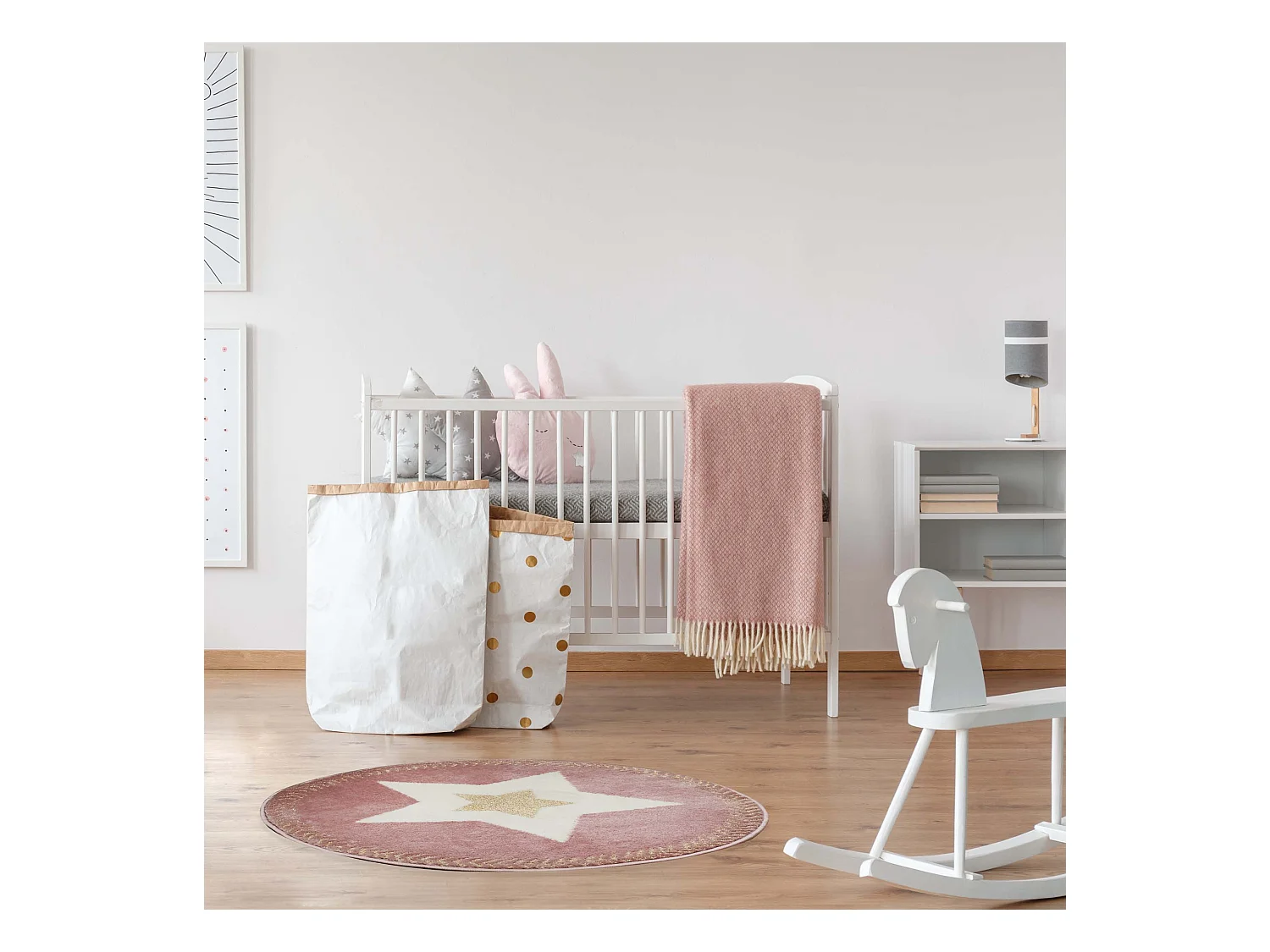 Tapis Rond Etoile Lurex Rose 80cm