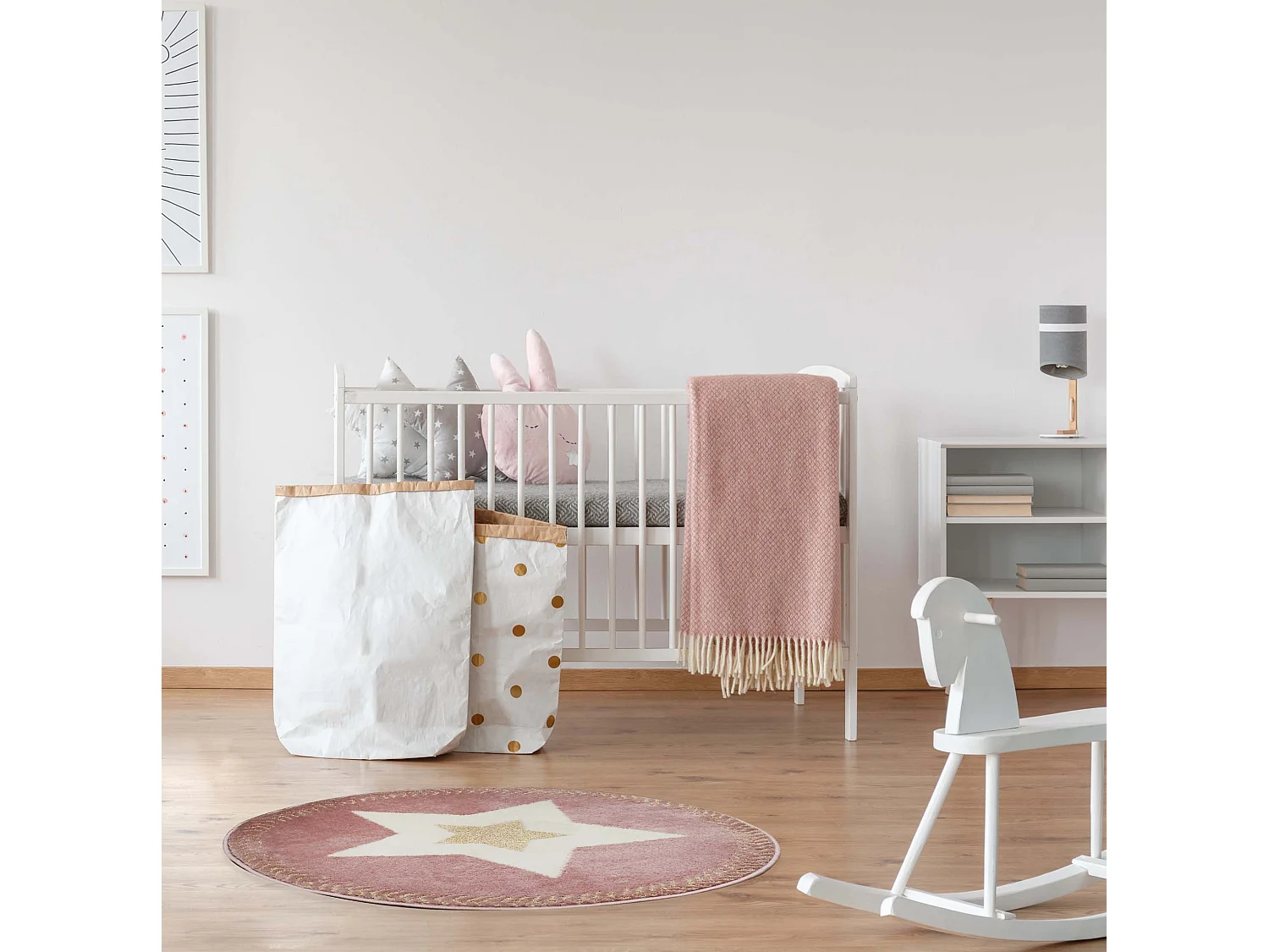 Tapis Rond Etoile Lurex Rose 80cm