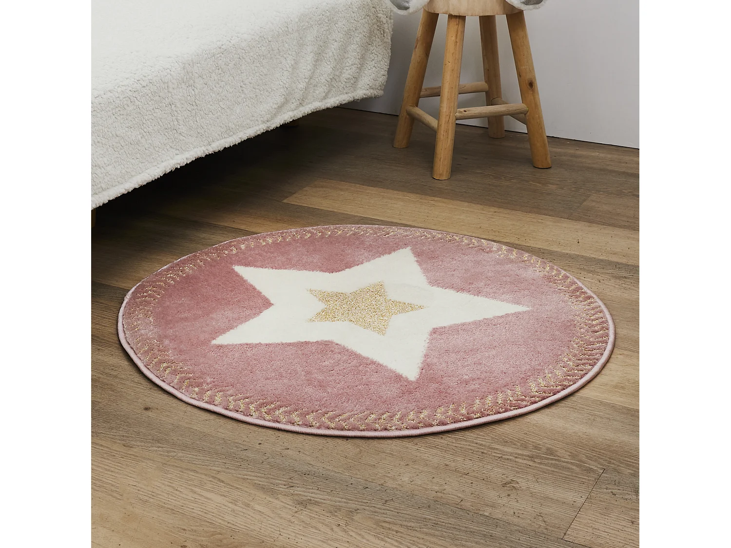 Tapis Rond Etoile Lurex Rose 80cm