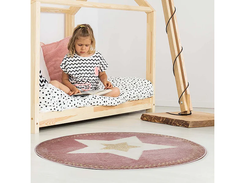 Tapis Rond Etoile Lurex Rose 80cm