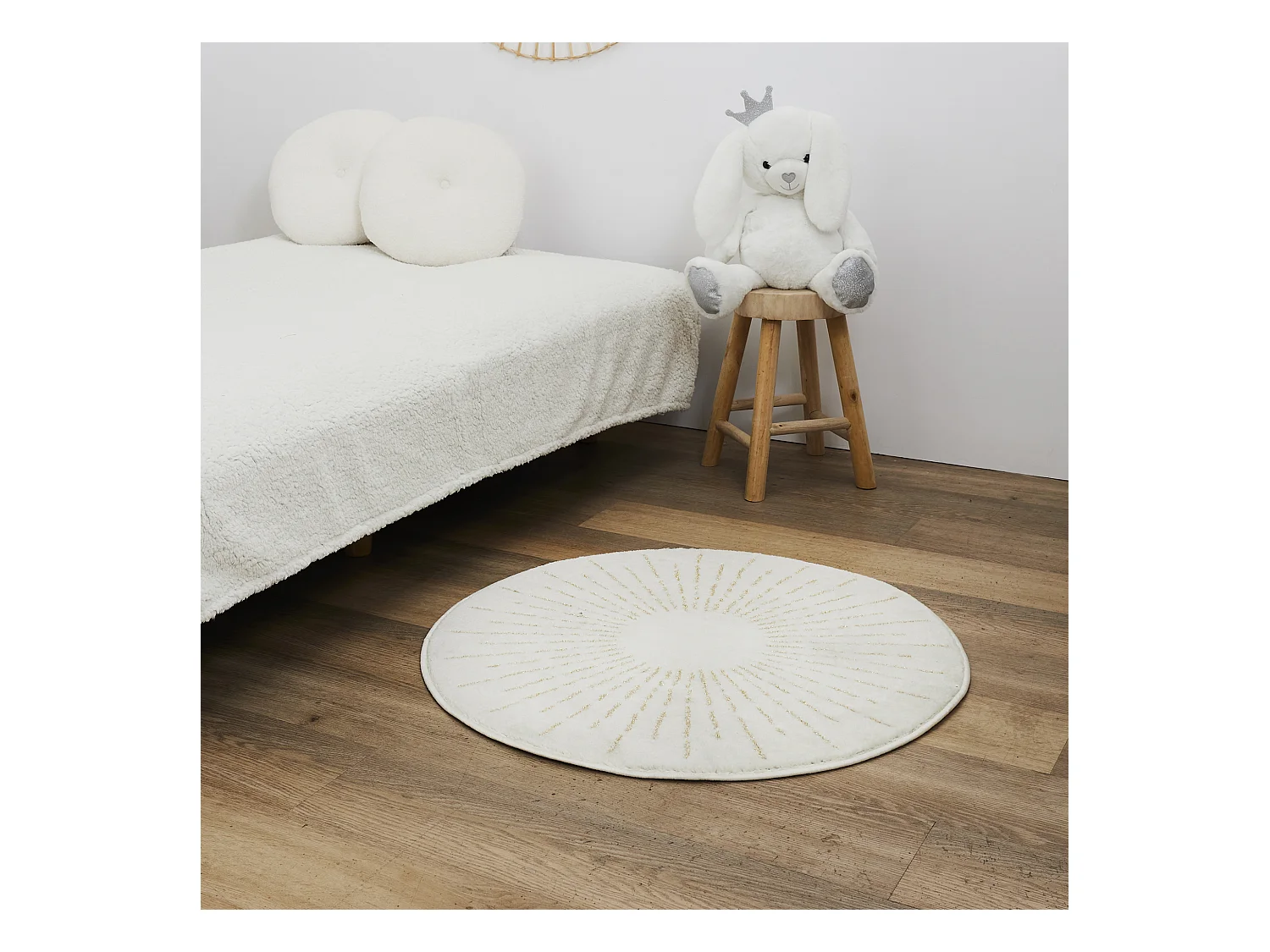 Tapis Rond Soleil Lurex Creme 80cm