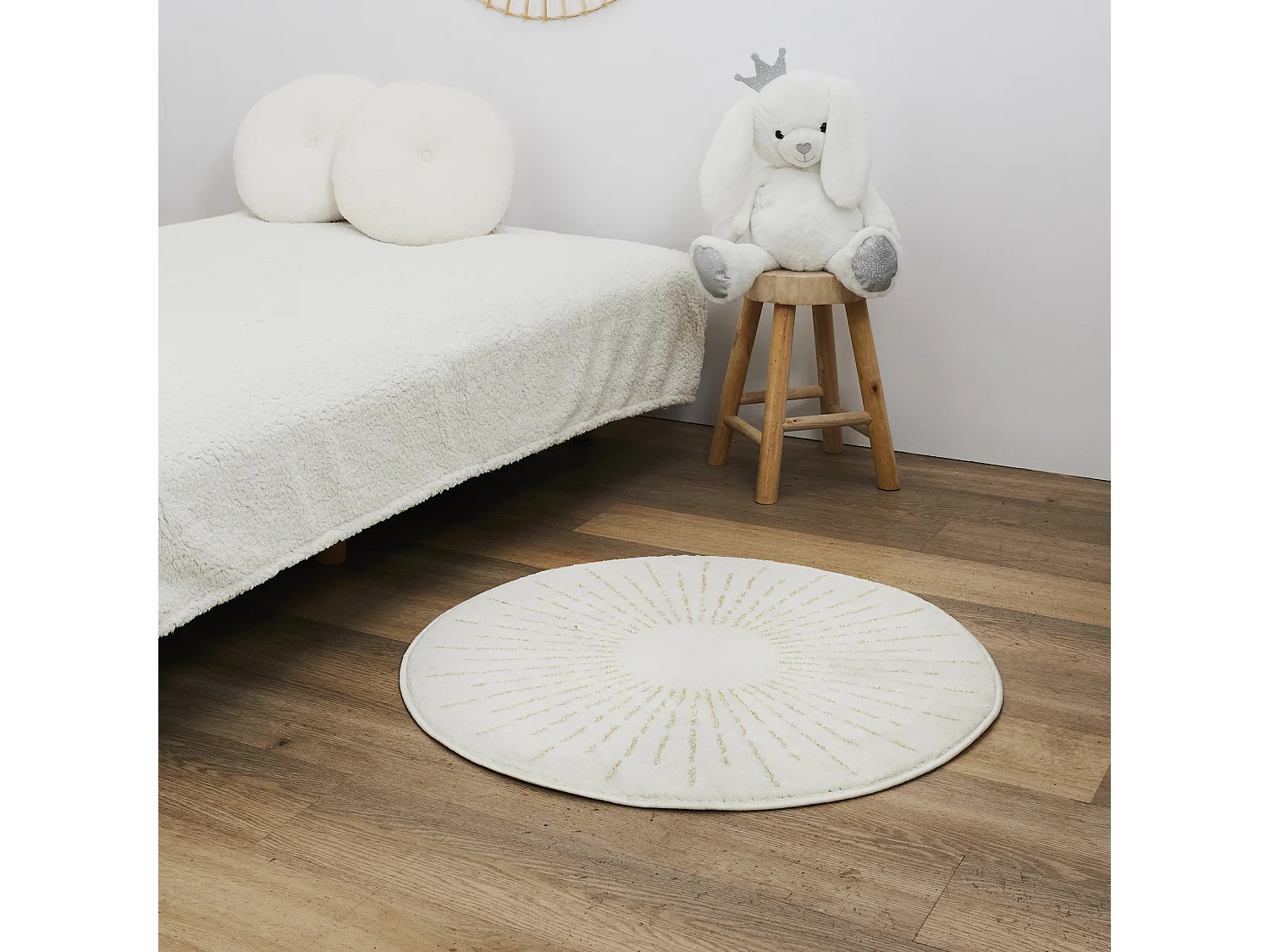 Tapis Rond Soleil Lurex Creme 80cm