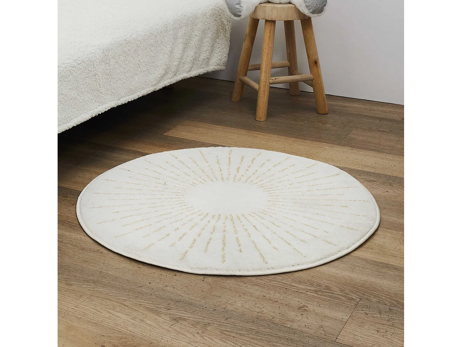Tapis Rond Soleil Lurex Creme 80cm