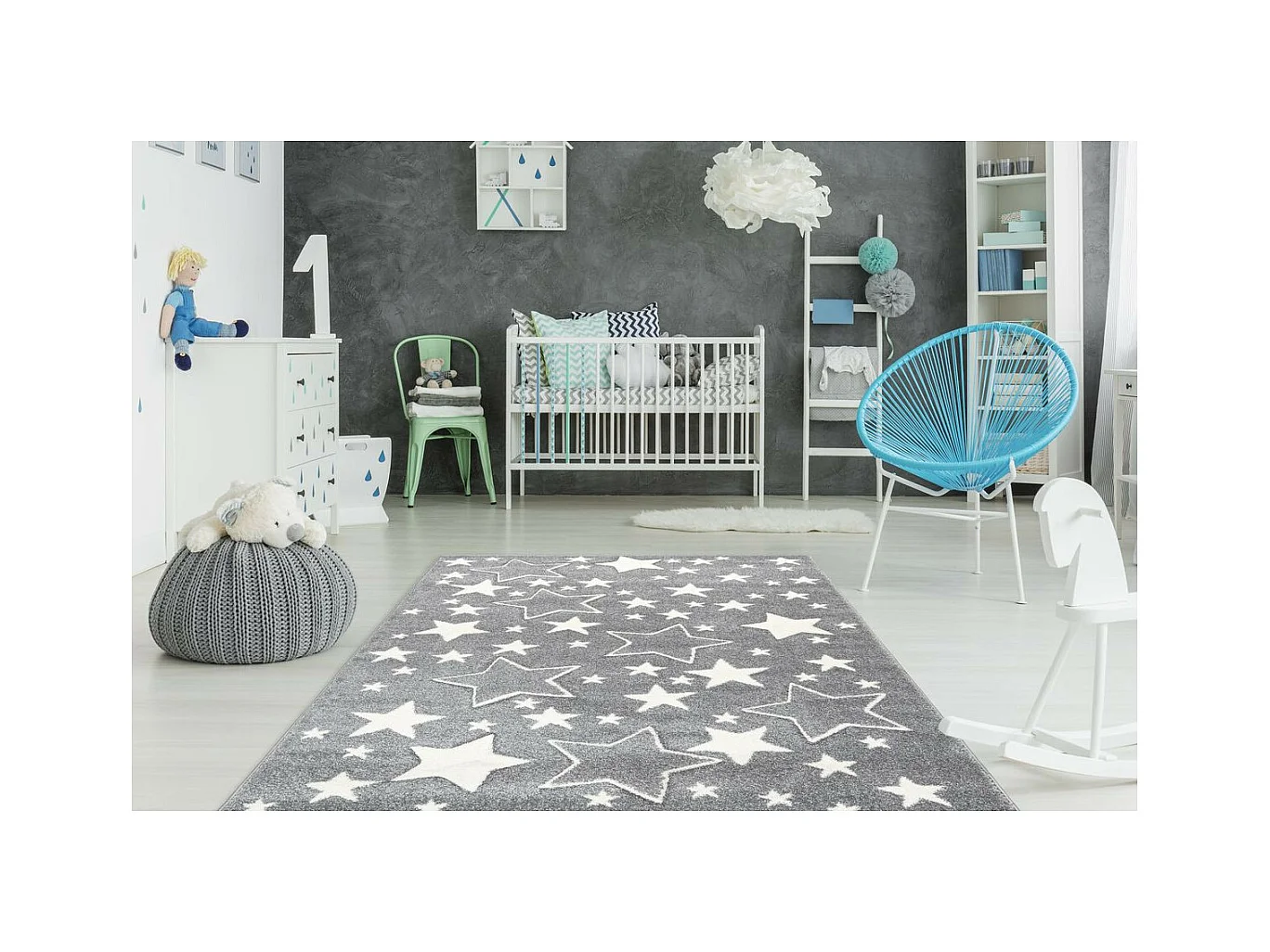 Tapis de Chambre Enfant Étoiles "Tamworth" Argent 80 x 150 cm