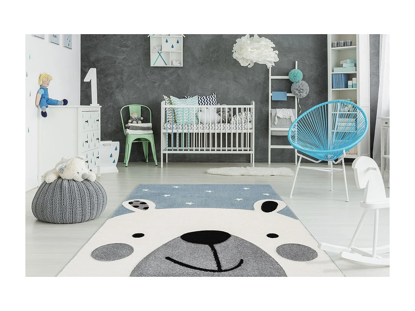 Tapis de Chambre Enfant Ours Polaire "Leonora" Bleu 80 x 150 cm