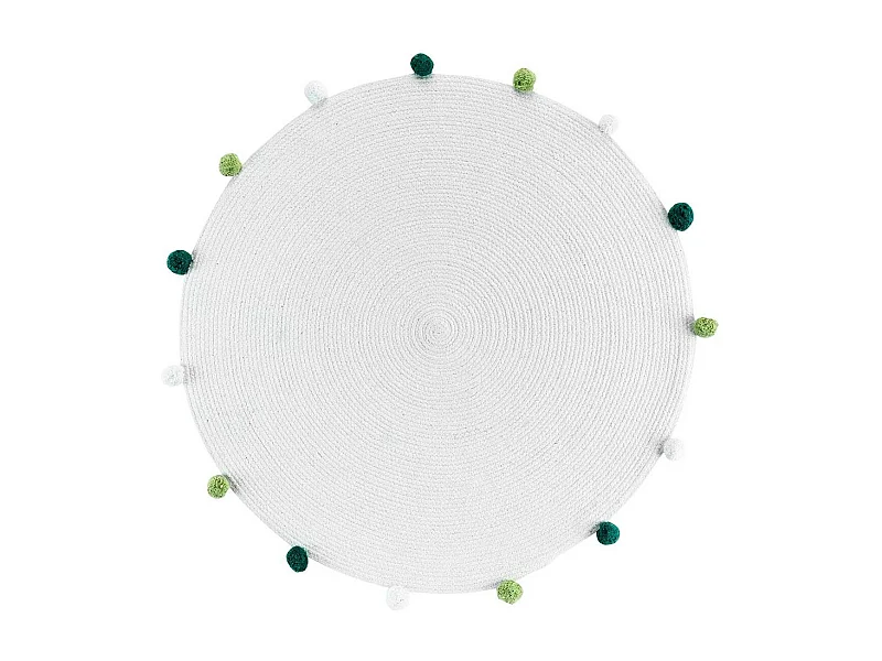 Tapis Rond Enfant "Pompomparty" 90cm Blanc & Vert