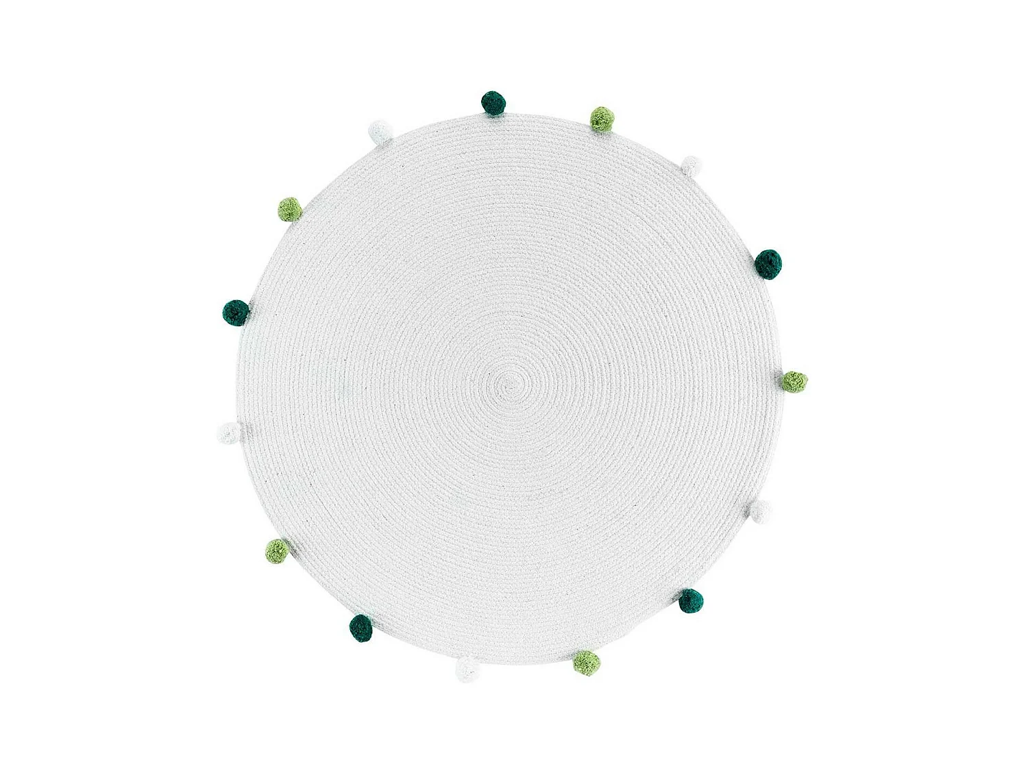 Tapis Rond Enfant "Pompomparty" 90cm Blanc & Vert