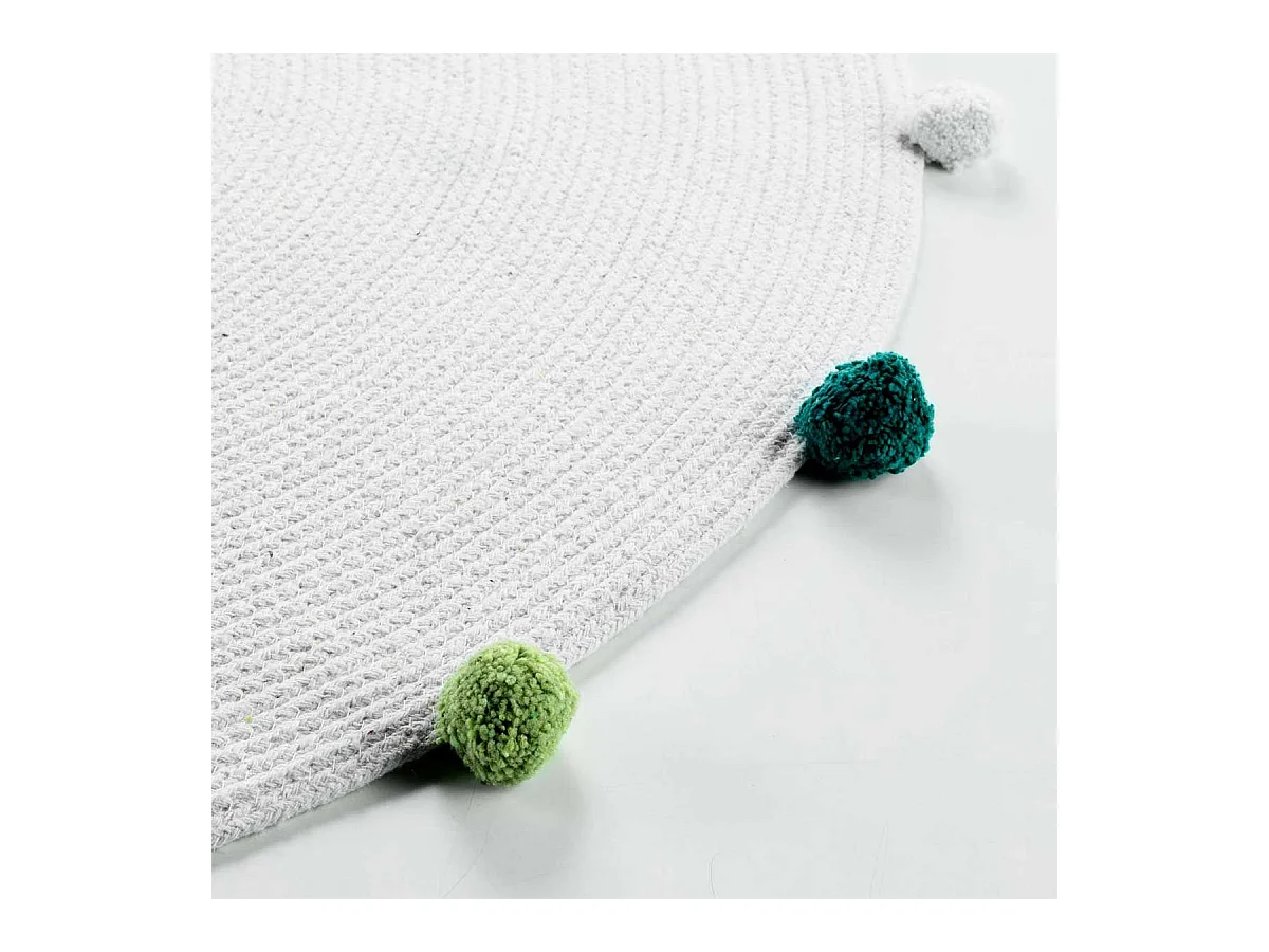 Tapis Rond Enfant "Pompomparty" 90cm Blanc & Vert
