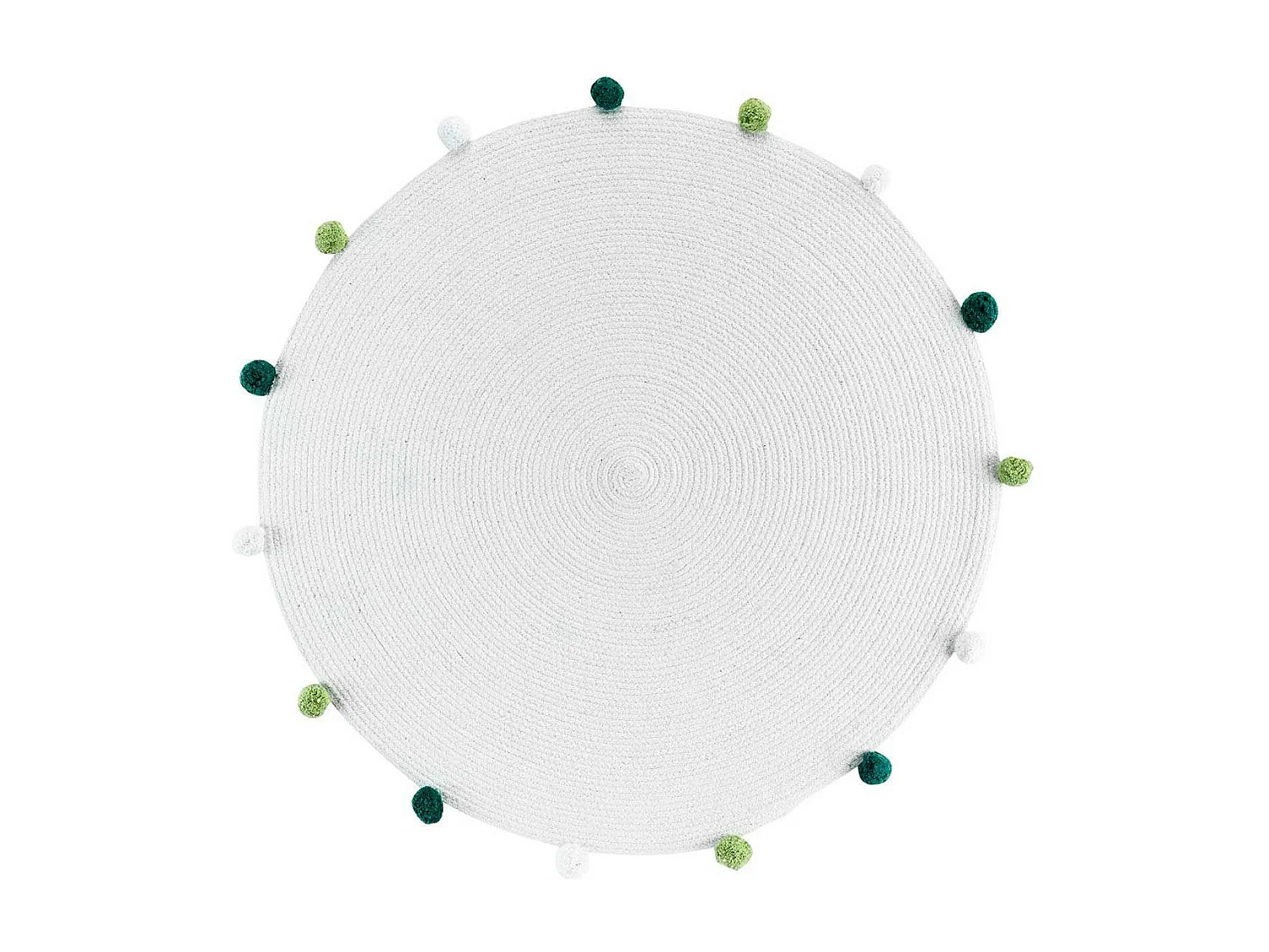 Tapis Rond Enfant "Pompomparty" 90cm Blanc & Vert