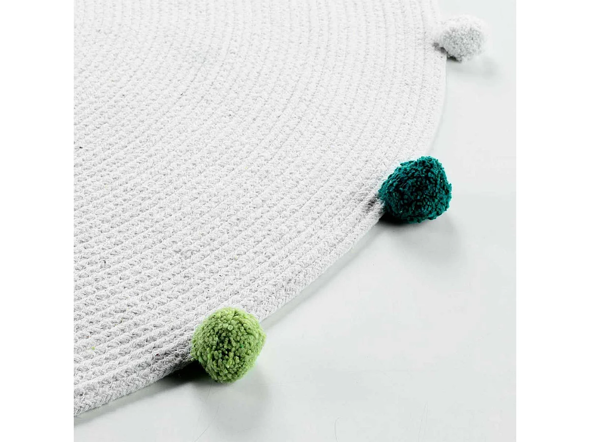 Tapis Rond Enfant "Pompomparty" 90cm Blanc & Vert