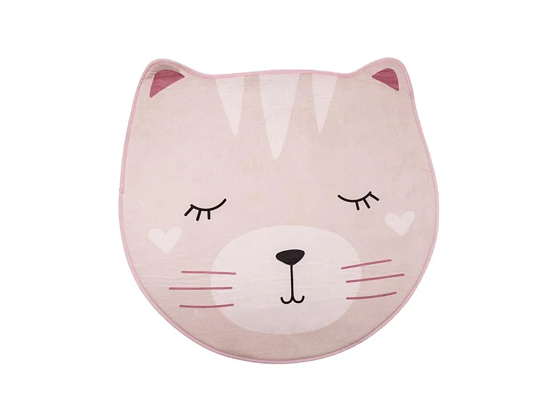 Tapis Déco Rond Enfant "Chat" 90cm Rose