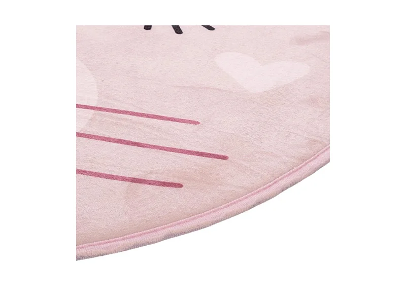 Tapis Déco Rond Enfant "Chat" 90cm Rose