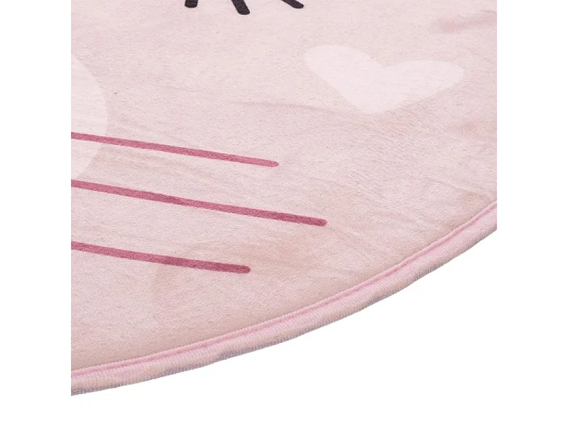 Tapis Déco Rond Enfant "Chat" 90cm Rose