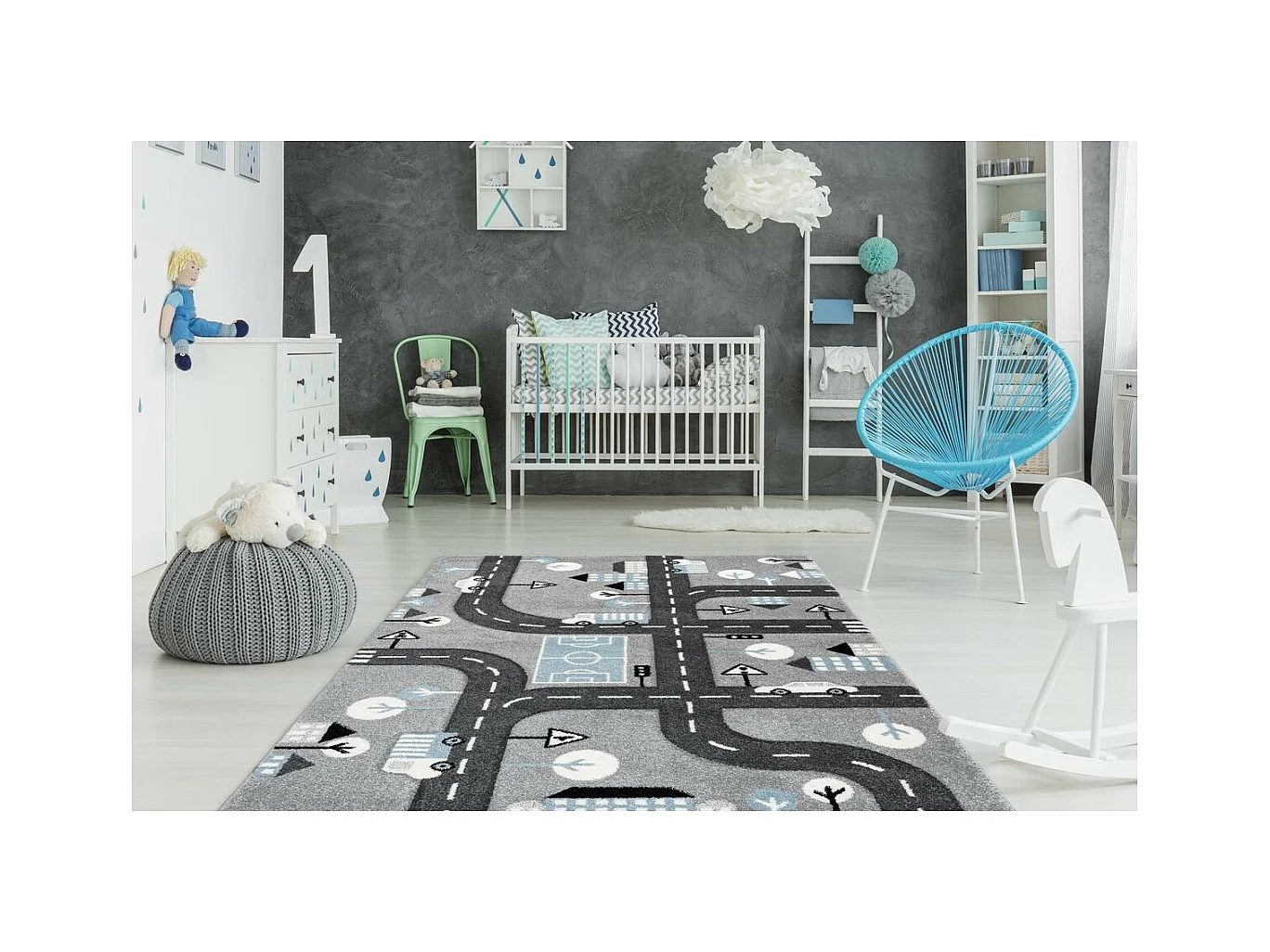 Tapis de Chambre Enfant Voiture "Marree" Argent 80 x 150 cm
