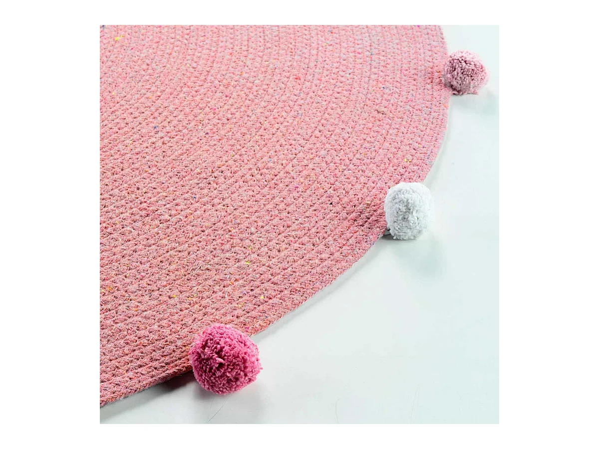 Tapis Rond Enfant "Pompomparty" 90cm Rose Dragée