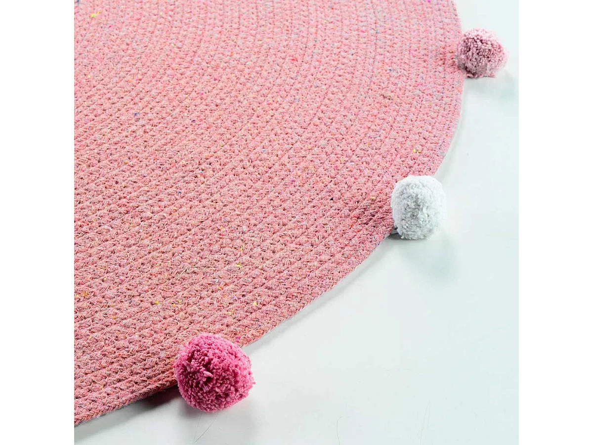 Tapis Rond Enfant "Pompomparty" 90cm Rose Dragée