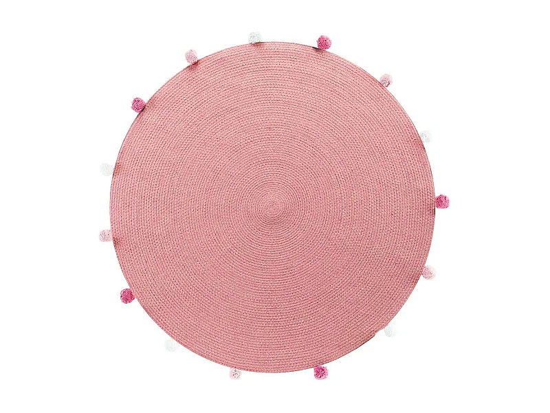Tapis Rond Enfant "Pompomparty" 90cm Rose Dragée