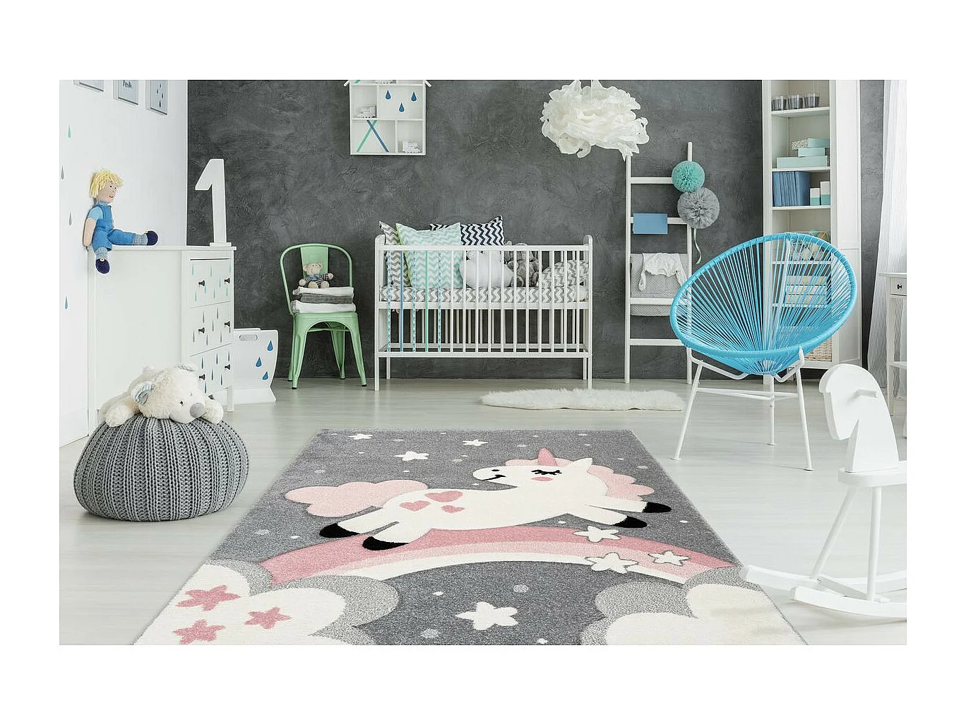 Tapis de Chambre Enfant Licorne "Mitchell" Rose 120 x 170 cm