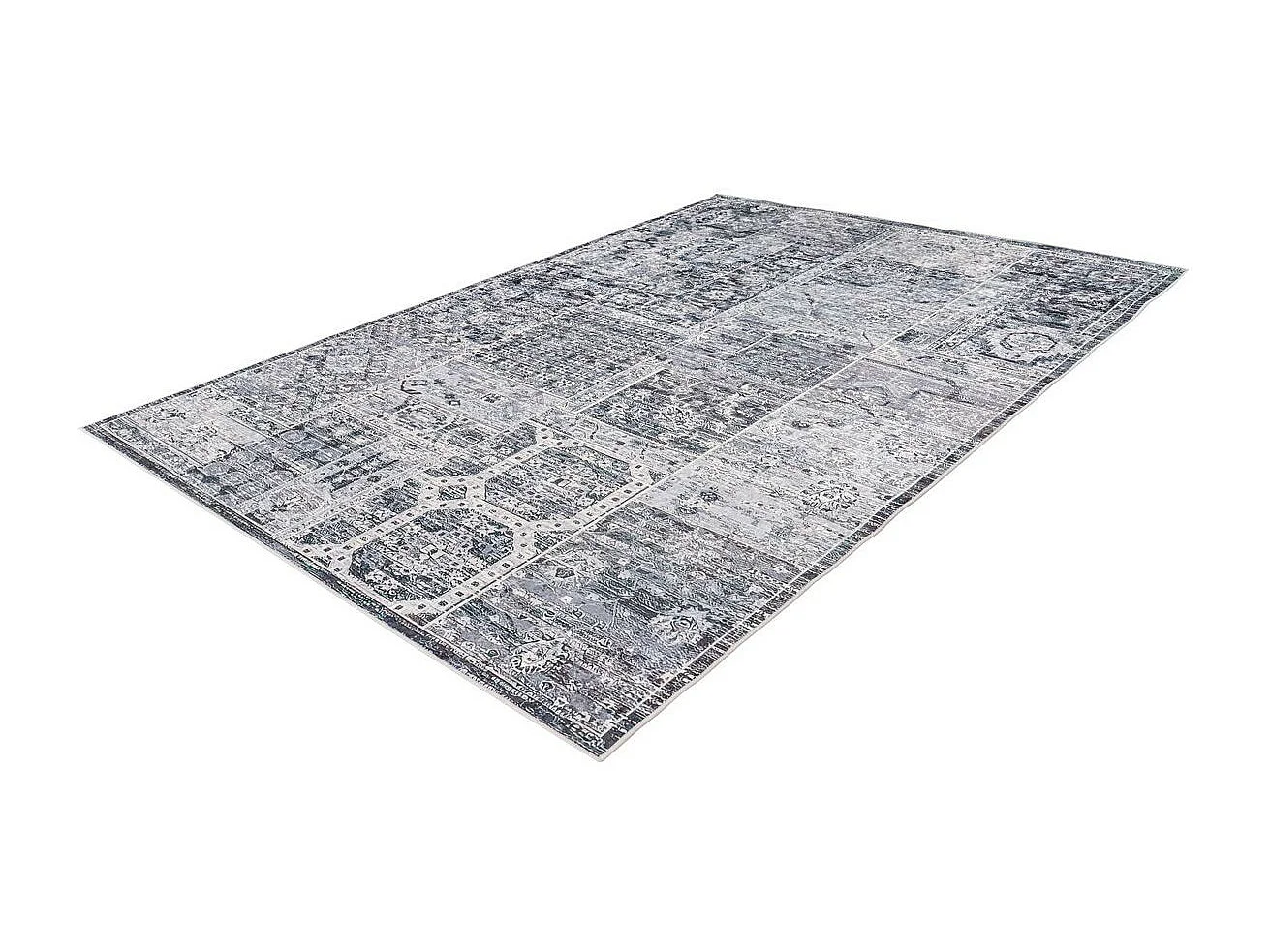 Tapis Vintage Imprimé à Poils Plats "Rhodin" Gris 80 x 150 cm