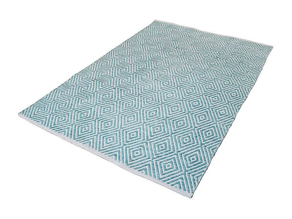 Tapis Géométrique Fait Main "Aperitif" Turquoise 80 x 150 cm