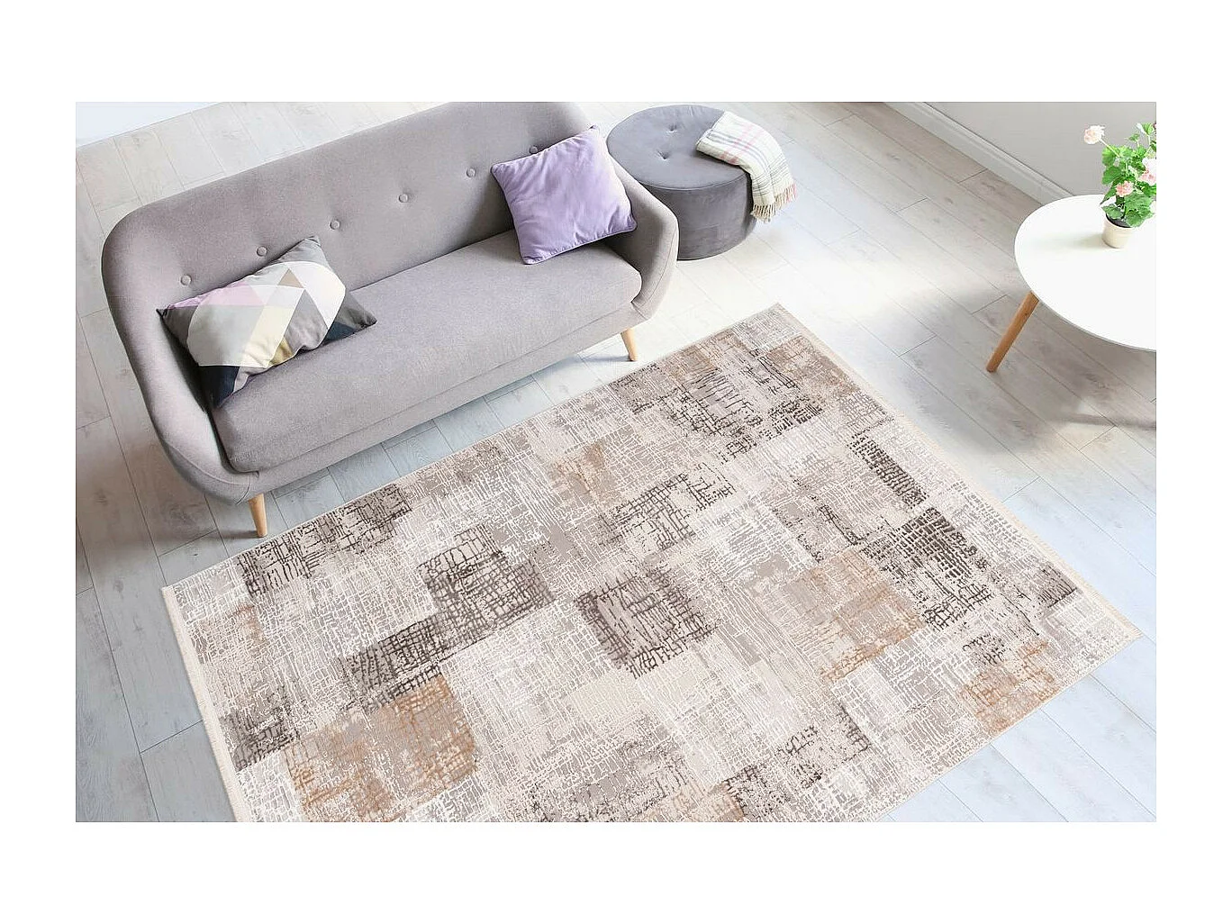 Tapis Vintage à Franges "Akropolis IV" Gris & Argent 80 x 150 cm