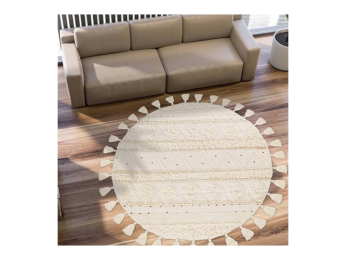 Tapis Bohème Tissé à la Main "Bohist" 160cm Crème