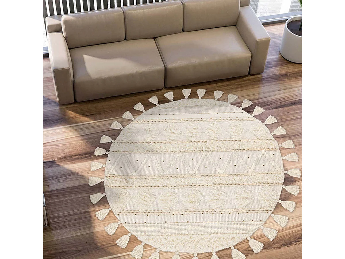 Tapis Bohème Tissé à la Main "Bohist" 160cm Crème