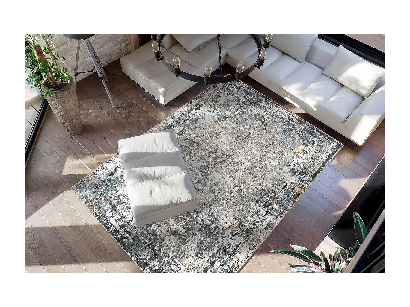 Tapis Tissé Vintage à Motifs "Faye" Noir 110 x 180 cm