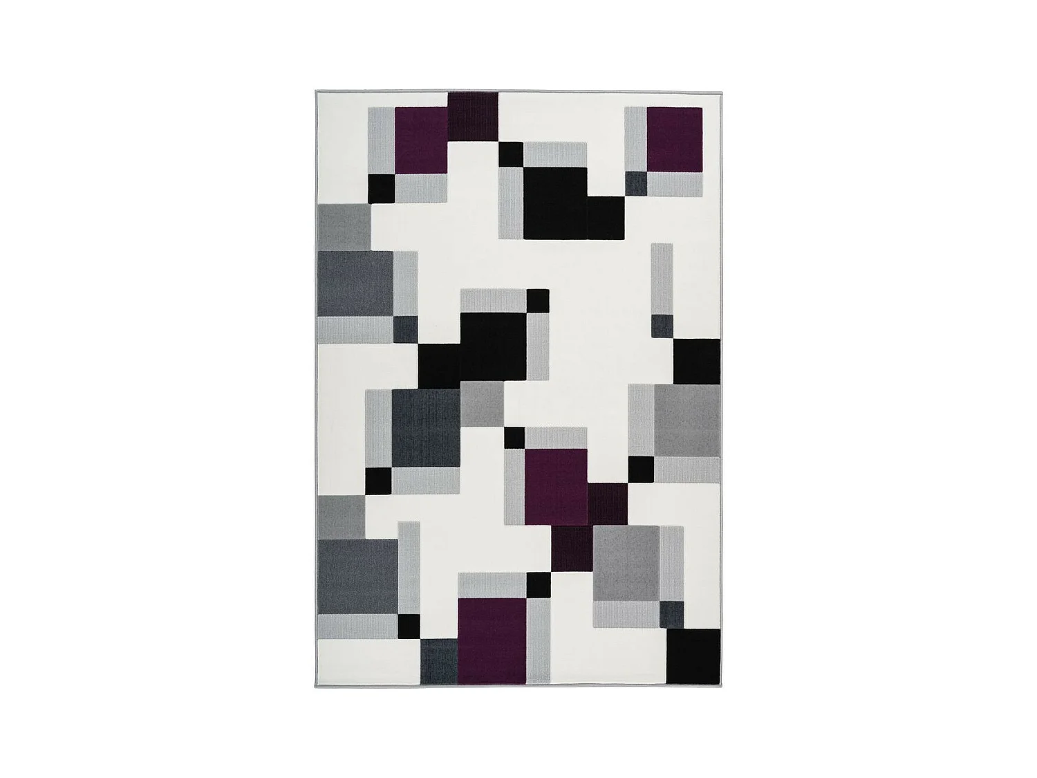 Tapis Géométrique à Poils Courts "Esperanto II" Ivoire & Violet 200 x 290 cm