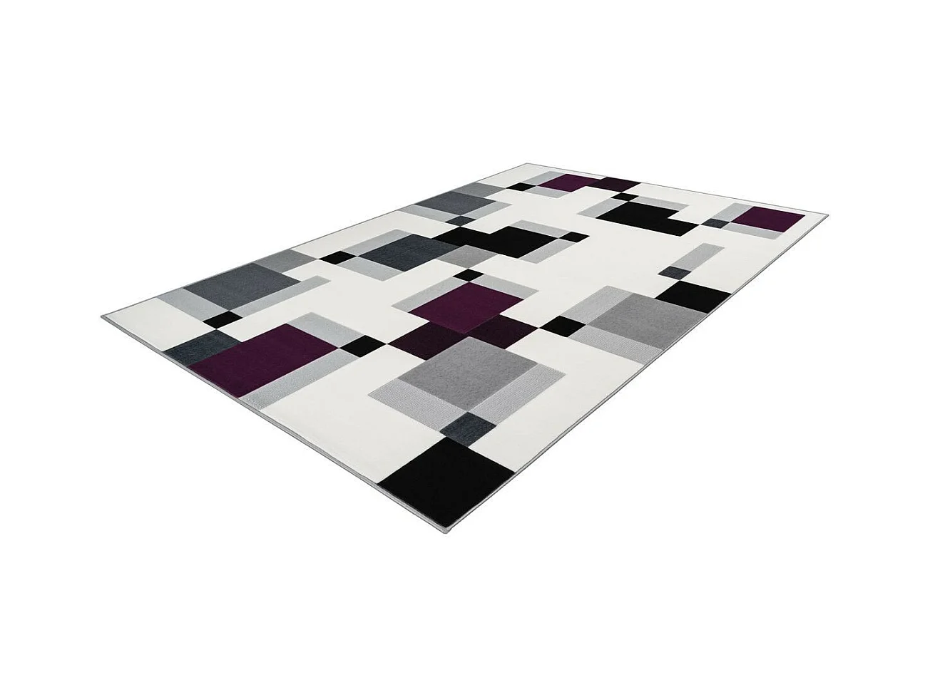 Tapis Géométrique à Poils Courts "Esperanto II" Ivoire & Violet 200 x 290 cm