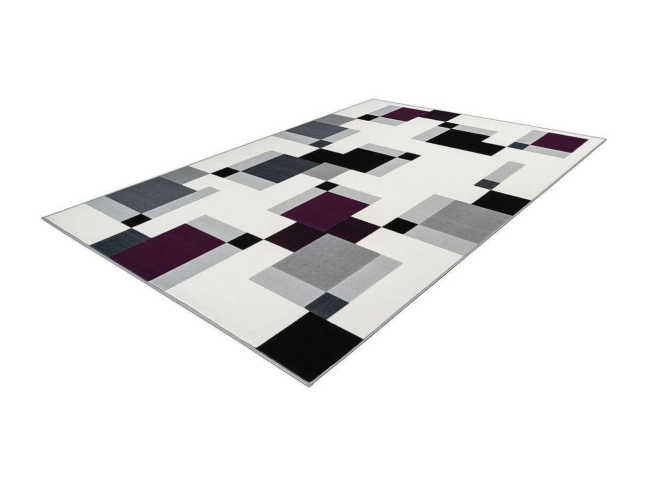 Tapis Géométrique à Poils Courts "Esperanto II" Ivoire & Violet 200 x 290 cm