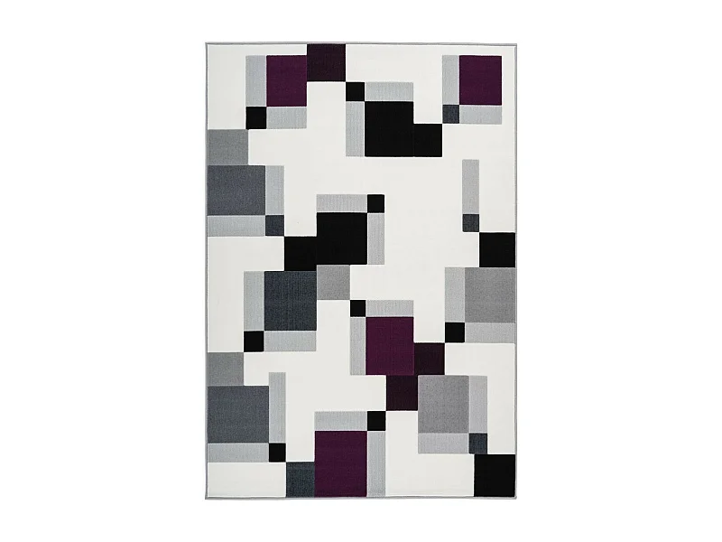 Tapis Géométrique à Poils Courts "Esperanto II" Ivoire & Violet 200 x 290 cm