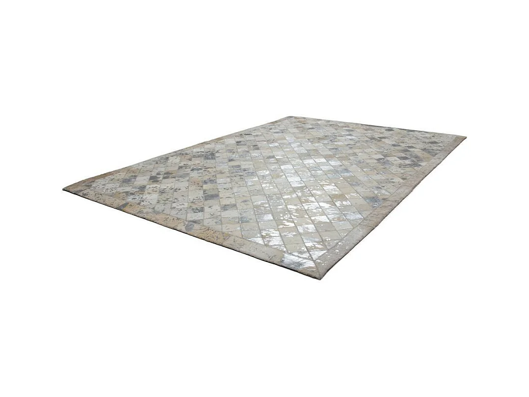 Tapis en Cuir Effet Mosaïque "Lavish" Gris & Argent 120 x 170 cm
